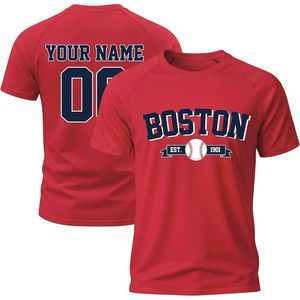 T-shirt de baseball personnalisé Boston, nom et numéro personnalisés, unisexe, adulte et enfant, col rond, impression par transfert thermique - Product Image 1