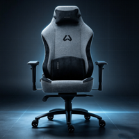 Chaise de bureau gaming en textile gris, velours doux, avec décoration latérale, fonction bascule, siège large et inclinable, pour la maison et le bureau