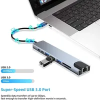 Station d'accueil USB Type-C Hub 4K 30Hz Adaptateur Ethernet RJ45 100Mbps Extenseur VGA Casque PD 100W 10 ports En stock