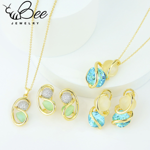 Fashion 14K Gold Plated Crystal Women Jewelry <b>Set</b> Irregular Exquisite Necklace Earrings <b>Set</b> For Anniversary Party - Product Image 1