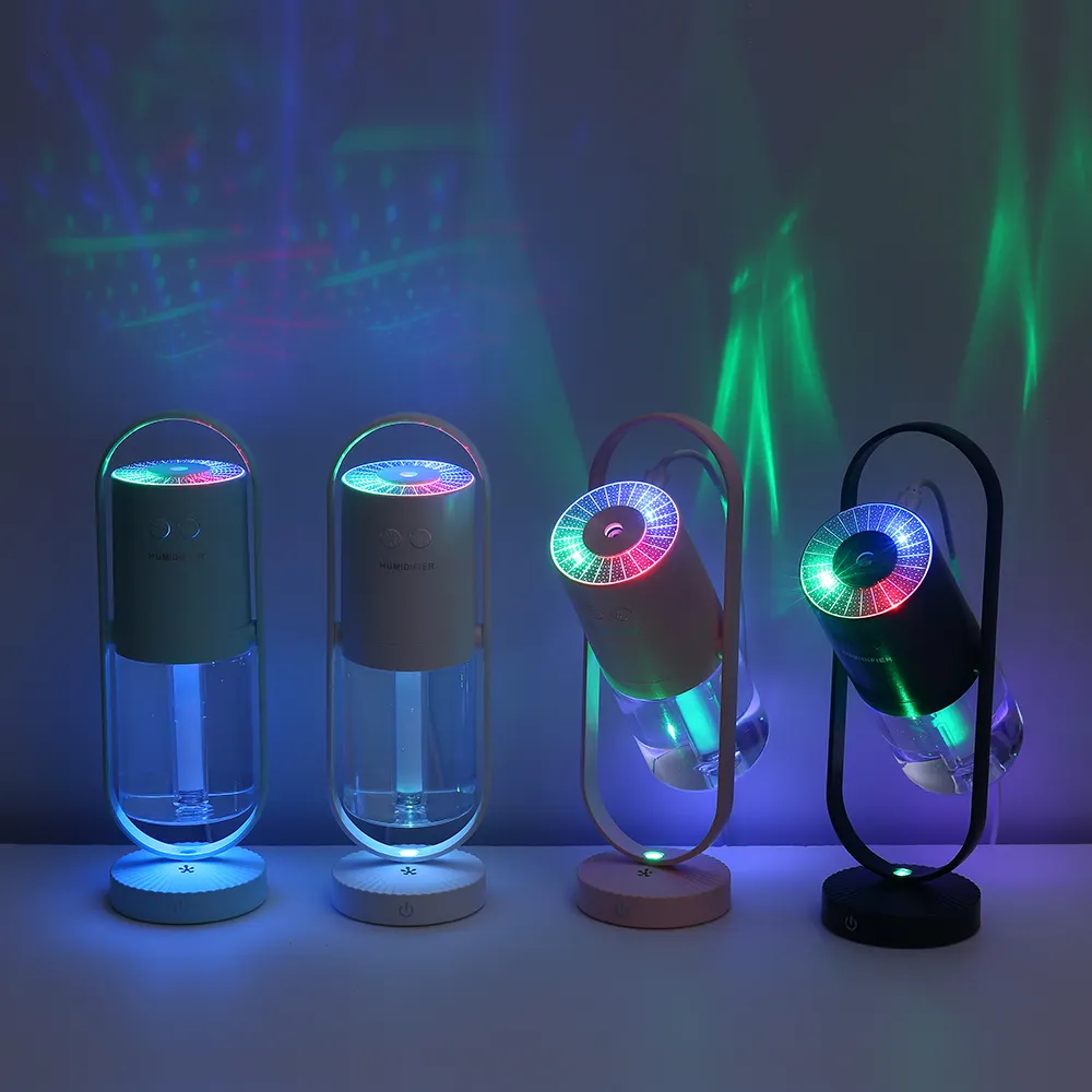 الابتكارات المحمولة الهواء المرطب الصغيرة الإسقاط الحرة دوران المرطب مع ضوء لون LED