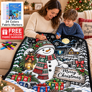 Custom Christmas Coloring <b>Throw</b> Blanket Rectangular Doodle Art For Adults And Kids With 24 Color Fabric Markers Included - Product Image 1