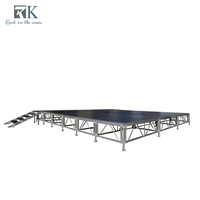 Scène d'événement extérieur avec escalier, plateforme modulaire, scène de concert