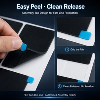 Ruban adhésif double face en mousse PE à cellules fermées découpé sur mesure, avec languette de traction noire, pour accessoires électroniques de téléphones portables et écrans LCD