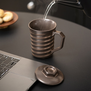 <span class=keywords><strong>Mug</strong></span> en céramique rétro avec couvercle et poignée, résistant aux hautes températures, compatible micro-ondes, supporte le logo laser, portable pour l'extérieur, 230 ml, vente en gros - Product Image 2