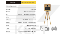 Photomaton professionnel rétro à écran tactile en bois et métal avec impression instantanée, Wi-Fi, garantie de 2 ans, compatible SLR, Microsoft Surface