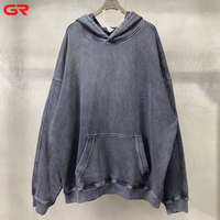 Hoodie ukuran besar dicuci asam 500gsm kustom 100% katun Pullover kelas berat ukuran Plus bordir musim dingin Vintage Distressed