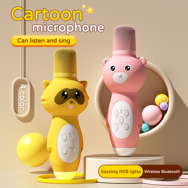 Cute Animal Kids Karaoke Microphone 5.4 One-click Eliminate original sound Magic Voice Changer support TF card