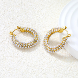 ต่างหูสตั๊ด เพิร์ลไวท์ไดมอนด์ สแตนเลสสตีล 18k สำหรับผู้หญิง สวมใส่ได้ทุกวัน ดีไซน์ทรงเรขาคณิต ไมโครอินเซิร์ท - Product Image 2