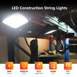 18/3 SJTW Heavy Duty 50FT 90W 9900 Lumen Construction String Light ETL Listé LED Work String Light Éclairage temporaire à vendre - Product Image 4