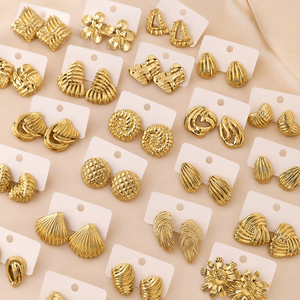 Boucles d'oreilles clous irrégulières en acier inoxydable plaqué or 18 carats pour femmes, étanches, style déclaration, en vrac, motif lave, délicates - Product Image 1
