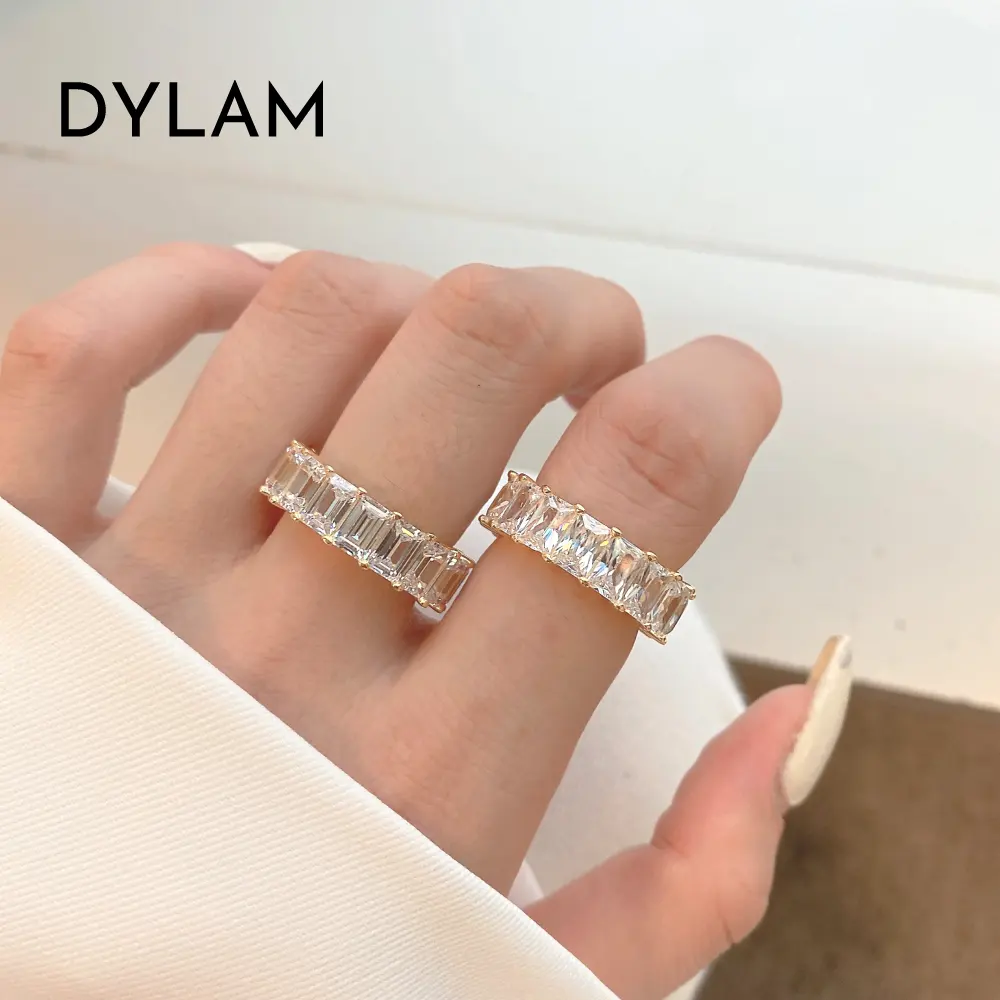 2022 Dylam pop Tarnish Free Weeding Series Rhodium and gold plated white clear Zircon 925 sterling silver Rings for Marriage