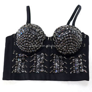 BL07 Classic Steampunk Rivet <span class=keywords><strong>Corset</strong></span> Push up Bra Bustiers Stage Performance Glitter Lencería - Product Image 6