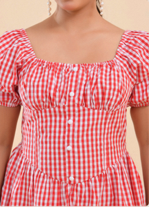 Robe décontractée élégante et tendance pour femmes, imprimé floral rouge, 100% coton, coupe évasée, écologique, confortable, à porter au quotidien - Product Image 3