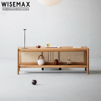 Meubles WISEMAX, table basse rectangulaire en bois de frêne et rotin de style médiéval, table à thé pour salon, appartement, villa
