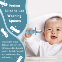 Cuillère d'apprentissage en silicone pour enfants, sans BPA, manche court, motif dessin animé, débit variable, 1-2 ans