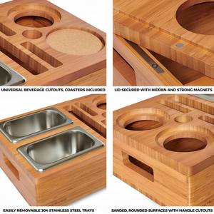 Vente en gros Couvercle amovible Design Bambou Snack Caddy Plateau <span class=keywords><strong>de</strong></span> Canapé avec Porte-Boissons et Support <span class=keywords><strong>de</strong></span> Télécommande Original - Product Image 5