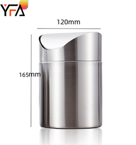 Mini poubelle de table en acier inoxydable brossé, poubelle ondulée de 1,5 litre, poubelle de bureau avec couvercle à poussoir - Product Image 4