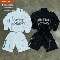 Ensemble de survêtement respirant personnalisé OEM pour homme, color block, été, avec fermeture éclair intégrale, t-shirt à manches courtes, short à taille élastique, imprimé en relief