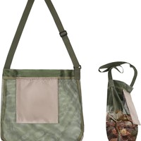 Bolsa para Recoger Hongos, Verde Oliva, de Malla Vertical, Grande y Portátil, con 2-3 Compartimentos y Bolsillo para Uso en Exteriores
