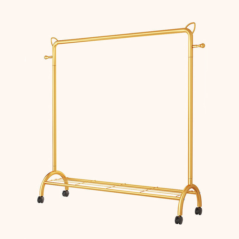 Rolling Coat Rack With Shelf & Wheels - Gold Garment Rack For Bedroom Or Store (150x40x155cm)