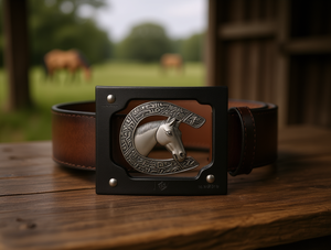 เข็มขัดหนังม้าพร้อมหัวเข็มขัดเงินขนาดใหญ่ ดีไซน์ 3 มิติ สไตล์วินเทจ แบบขึ้นรูปชิ้นเดียว ลายเรียบ - Product Image 2