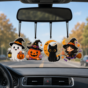 Cartoon Halloween <b>Acrylic</b> Car Hanging Decor Ghost Witch Pumpkin Moon Star Pattern Holiday Automobile Rearview <b>Mirror</b> Accessory - Product Image 1