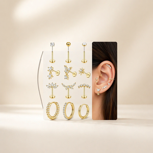 Piercing Adramata Helix in Acciaio Inossidabile 6mm, Set Orecchini Piercing con Perno Piatto Senza Filettatura, Labret Medusa per Naso e Cartilagine - Product Image 1