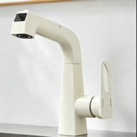 Robinet de lavabo extractible numérique en laiton, personnalisable multicolore, avec affichage numérique, eau chaude et froide, pour salle de bain et hôtel