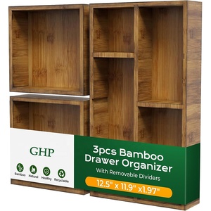 Organizador de Cajones de Escritorio de Bambú Color Carbón Oscuro con Divisores Extraíbles, Caja de Almacenamiento Multiusos para Oficina, Escuela, Cocina, Maquillaje - Product Image 1