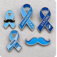 Badge personnalisé en usine pour la sensibilisation au cancer de la prostate, épingle de revers Moustache Movember, ruban de sensibilisation bleu clair pour la santé masculine