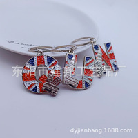 Souvenir touristique européen, drapeau britannique, Londres, Big Ben, bus, pendentif en alliage de zinc, porte-clés