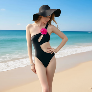 Costume da bagno intero HDJ a vita alta con controllo pancia, cut-out e fiore 3D, monokini, taglie 40 42 44, colori A B C D - Product Image 3