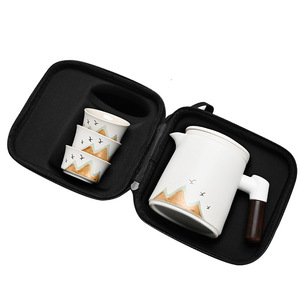 Juego de té portátil de cerámica con tapa y filtro, 4 piezas, tetera y tazas de porcelana para viajes al aire libre, nuevo estilo chino - Product Image 5