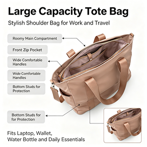 Bolso de hombro ligero para el trabajo, viajes diarios, bolso de nailon impermeable para mujer, organizador de bolsillo con múltiples bolsillos de gran capacidad - Product Image 1