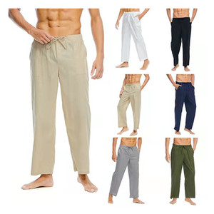 <span class=keywords><strong>Pantaloni</strong></span> da <span class=keywords><strong>uomo</strong></span> <span class=keywords><strong>100</strong></span> in <span class=keywords><strong>lino</strong></span> Casual elasticizzati con coulisse a gamba dritta <span class=keywords><strong>pantaloni</strong></span> da Jogger da spiaggia blu scuro - Product Image 1