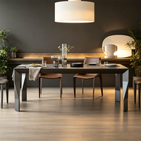 Table à manger portable moderne en pierre frittée noire, pieds en métal poli, table rectangulaire durable pour 4 à 6 personnes, appartement, hôtel