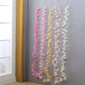 Guirlande en plastique de soie artificielle fleur de cerisier feuille de vigne plante suspendue plafond vigne fleurs roses pour mariage décoration extérieure