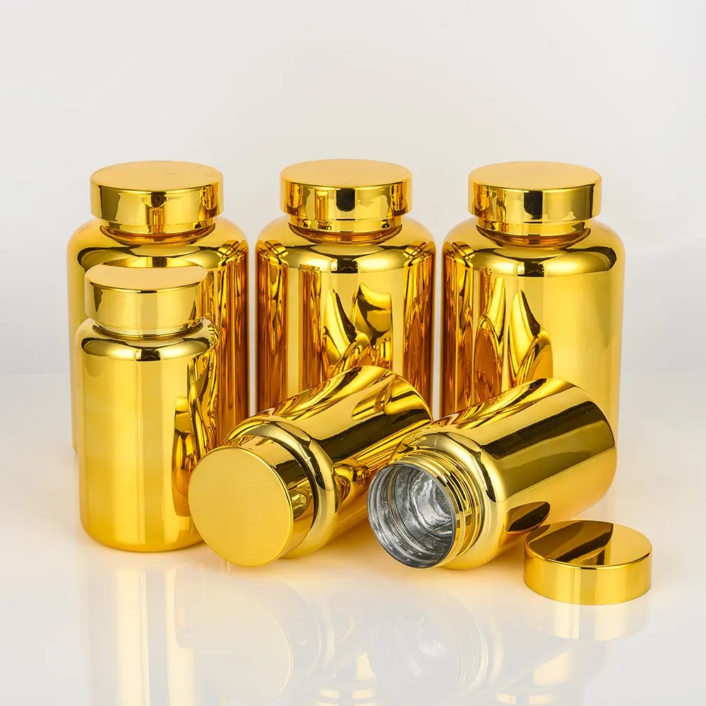 Wholesale gold Plastic Pill Capsule Medicine Container Vitamin Pharmaceutical Bottle heath care supplement bottle