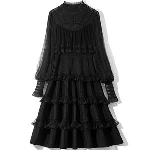 Abito maglione nuovo di alta qualità 2022 autunno inverno stile donna Ruffle Lace Beading Deco manica lunga <span class=keywords><strong>rosso</strong></span> bianco nero abito lavorato a <span class=keywords><strong>maglia</strong></span> - Product Image 6