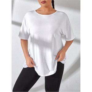 FOXA Women's Plus Size Cut Out Criss <b>Cross</b> Back Tee Short Sleeve Crew Neck Athletic Workout <b>Top</b> - Product Image 2