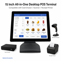 Terminal Punto de Venta Todo en Uno de 15 Pulgadas Compatible con Cajón de Efectivo, Escáner e Impresora de Recibos