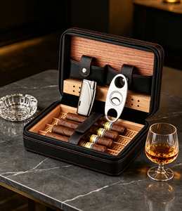 Estuche Humidor de Cigarros de Cedro, Compacto, Portátil, Impermeable, de Cuero de Lujo, con Logotipo Personalizado, Resistente a Impactos, para Viajes y Exteriores - Product Image 1