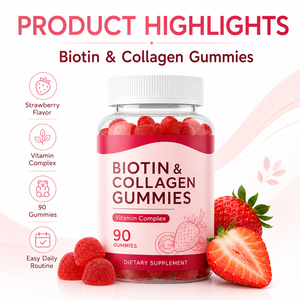 Compléments alimentaires en bonbons gélifiés à la biotine pour adultes OEM/ODM, fournissant des vitamines et des minéraux pour les ongles, les cheveux, la peau, soutien antioxydant - Product Image 2