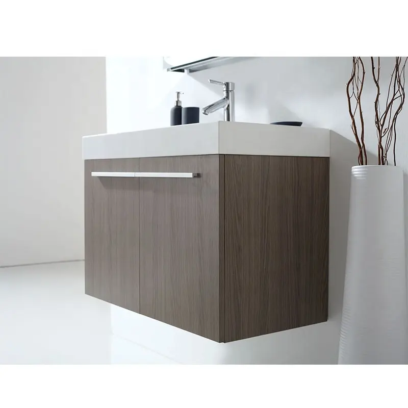 Ucuz tek lavabo duvara monte tasarım ahşap panel banyo dolabı vanity ayna ile