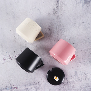 Ceramic <b>Mug</b> Set <b>With</b> <b>Lid</b> Solid Color Two Piece For Coffee Tea Breakfast Home Use Gift - Product Image 3