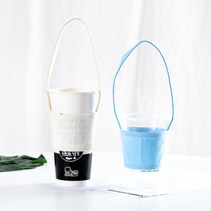 Pemegang gelas gelembung susu cetak kustom Tempat penyimpan cangkir untuk mengambil tas katun kanvas lengan cangkir - Product Image 2