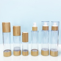 Flacons de crème en bambou sans air avec pompe, design personnalisé, écologiques, 5g, 10g, 15g, emballage cosmétique en verre