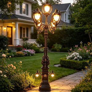 Lampadaire de jardin classique européen, extérieur, étanche, décoratif, en fonte antique, à LED, pour éclairage décoratif de jardin. - Product Image 1