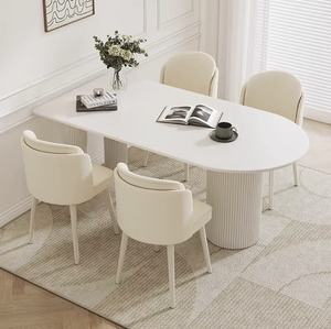 Juego de Comedor Ovalado Blanco Crema Minimalista Nórdico con 6 Sillas Mesa de Piedra Sinterizada Muebles para Restaurante con Detalles de Mármol - Product Image 3